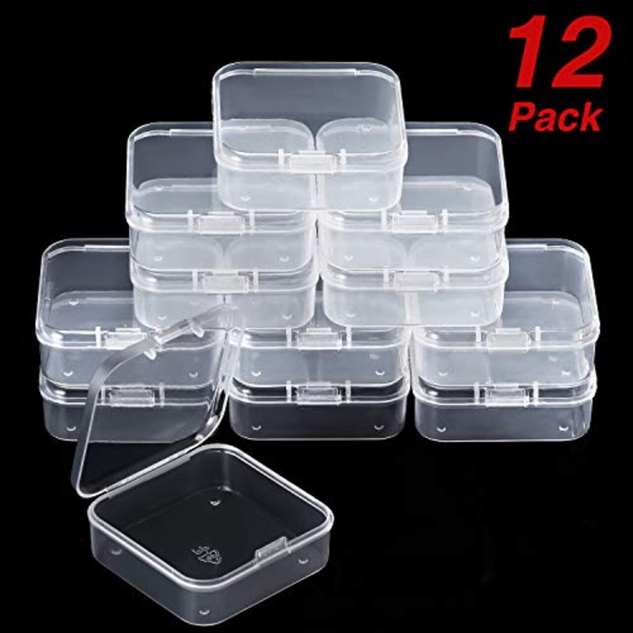 12 Pack Clear Plastic Beads Storage Containers Box with Hinged Lid for Beads and More (2.12 x 2.12 x 0.79 Inch)